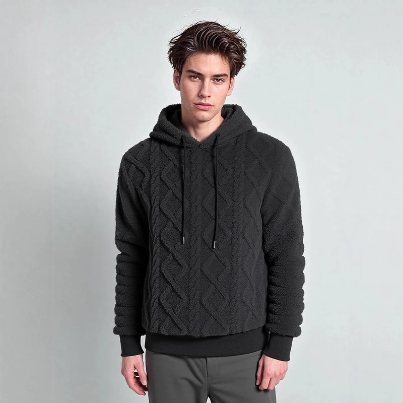 Herren Teddy-Fleece-Hoodie mit diamantstruktur, gefütterter Kapuze und weichen Rippbündchen Nord Taschen
