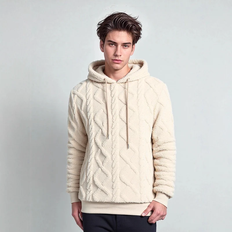 Herren Teddy-Fleece-Hoodie mit diamantstruktur, gefütterter Kapuze und weichen Rippbündchen Nord Taschen