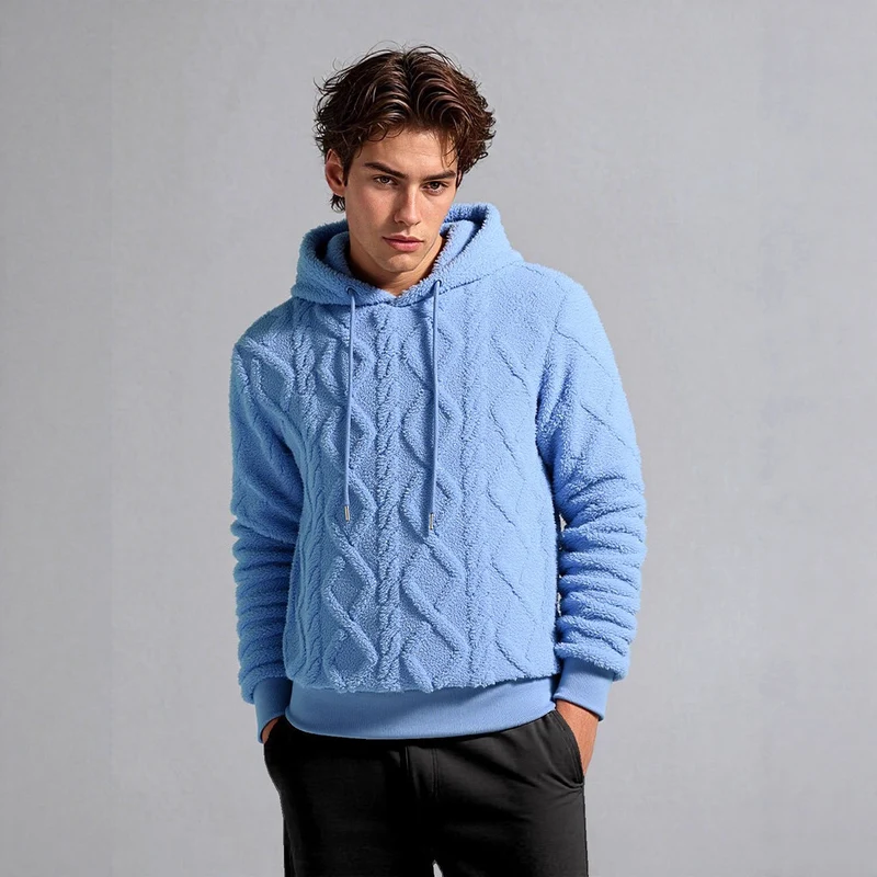 Herren Teddy-Fleece-Hoodie mit diamantstruktur, gefütterter Kapuze und weichen Rippbündchen Nord Taschen