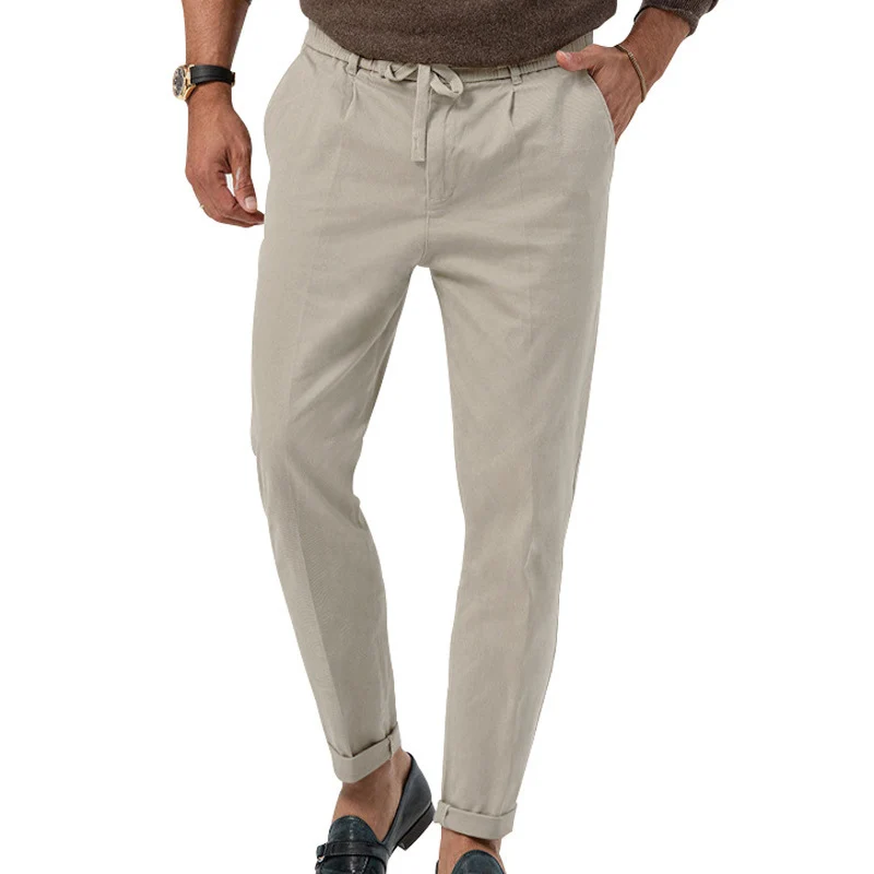 Herren Tapered Leinen-Baumwoll-Hose mit Elastikbund, Tunnelzug und Bündchen Nord Taschen