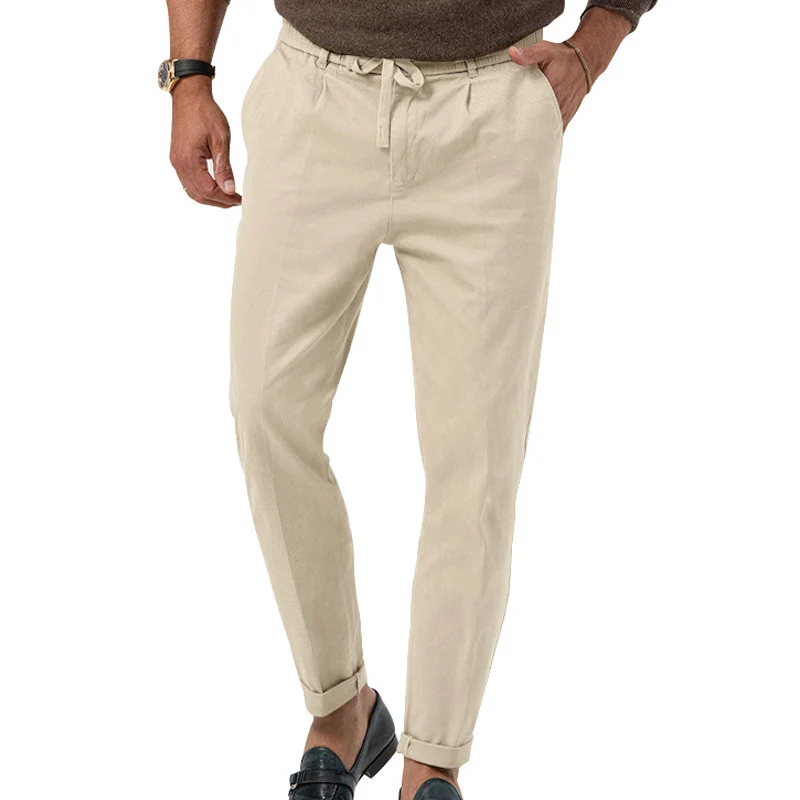 Herren Tapered Leinen-Baumwoll-Hose mit Elastikbund, Tunnelzug und Bündchen Nord Taschen