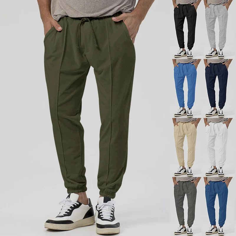 Herren Tapered-Jogginghose im Leinenlook mit Bügelfalte und Bündchen Nord Taschen