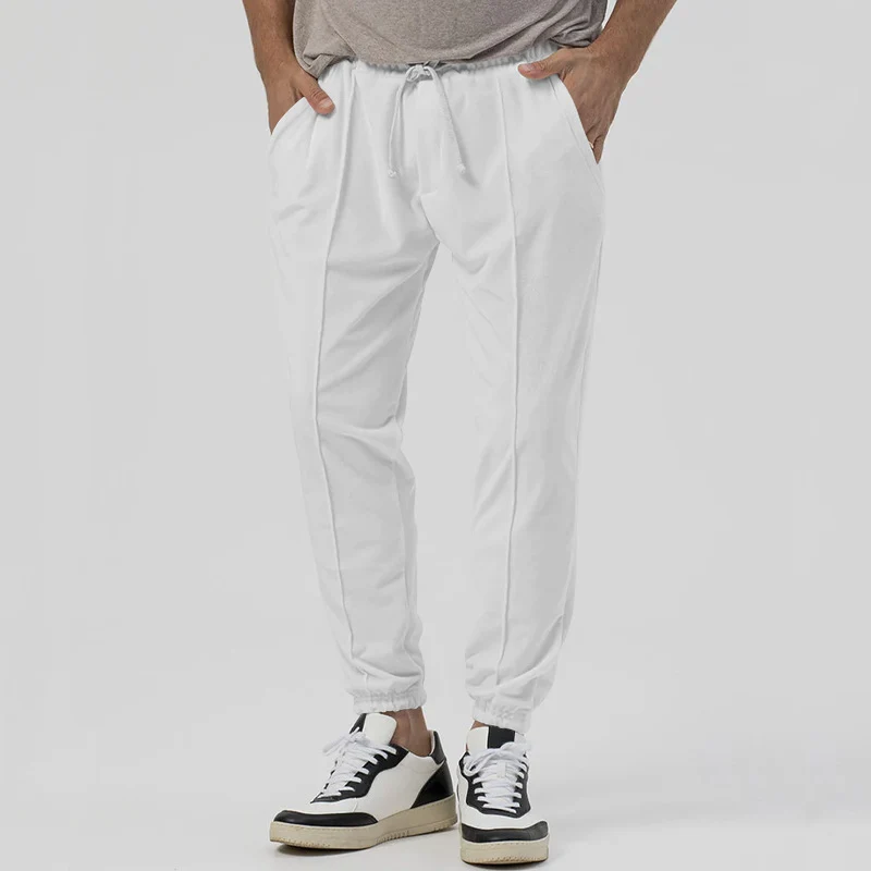 Herren Tapered-Jogginghose im Leinenlook mit Bügelfalte und Bündchen Nord Taschen