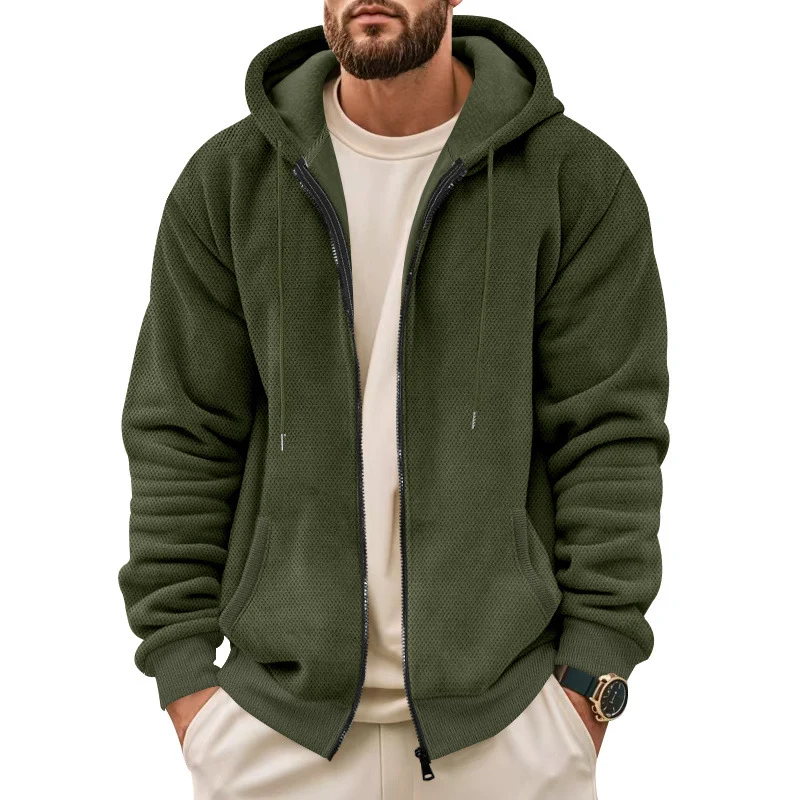 Herren Strukturiertes Kapuzen-Sweatshirt mit Vollzip, Seitentaschen und Rippbündchen Nord Taschen