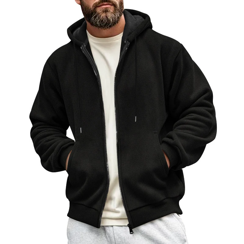 Herren Strukturiertes Kapuzen-Sweatshirt mit Vollzip, Seitentaschen und Rippbündchen Nord Taschen
