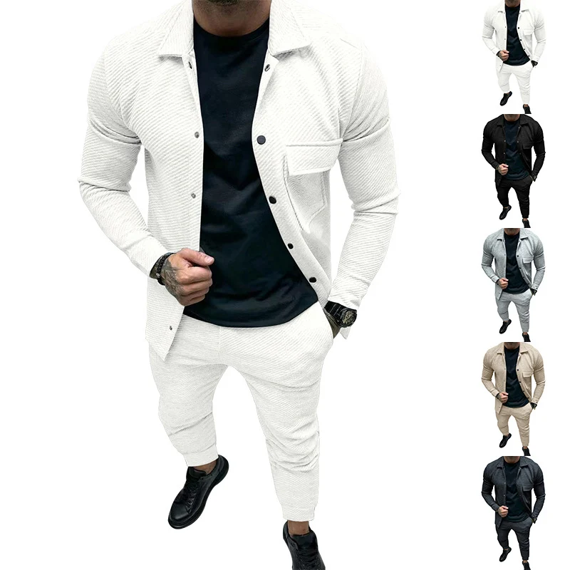 Herren Strukturiertes Jersey-Freizeitset mit Overshirt und Tapered Jogginghose Nord Taschen