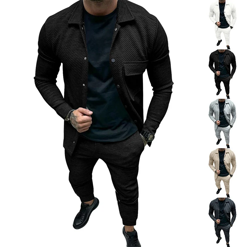 Herren Strukturiertes Jersey-Freizeitset mit Overshirt und Tapered Jogginghose Nord Taschen