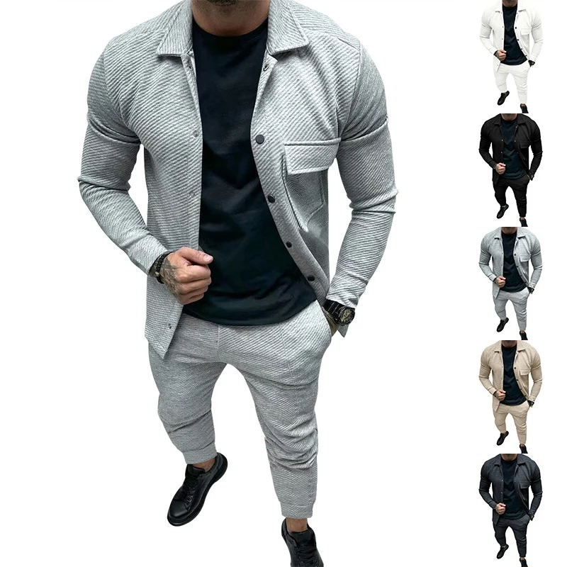 Herren Strukturiertes Jersey-Freizeitset mit Overshirt und Tapered Jogginghose Nord Taschen