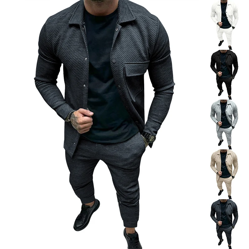 Herren Strukturiertes Jersey-Freizeitset mit Overshirt und Tapered Jogginghose Nord Taschen