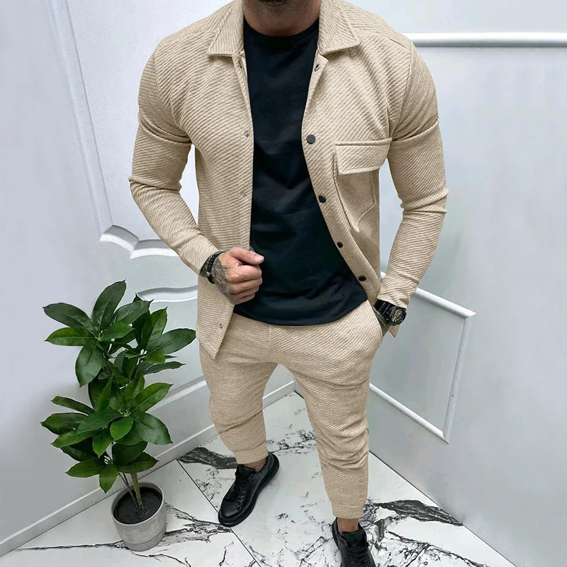 Herren Strukturiertes Jersey-Freizeitset mit Overshirt und Tapered Jogginghose Nord Taschen
