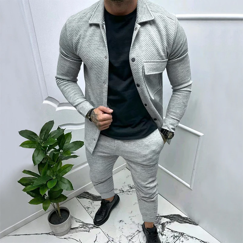 Herren Strukturiertes Jersey-Freizeitset mit Overshirt und Tapered Jogginghose Nord Taschen