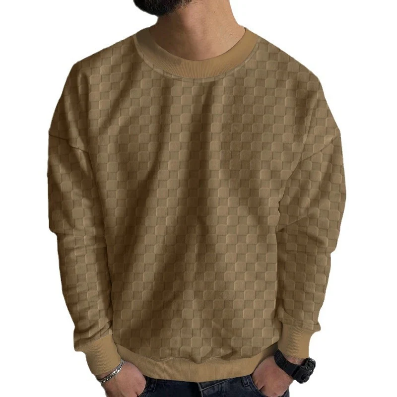 Herren Strukturiertes Baumwoll-Sweatshirt mit Karo-Prägung und Rundhalsausschnitt Nord Taschen
