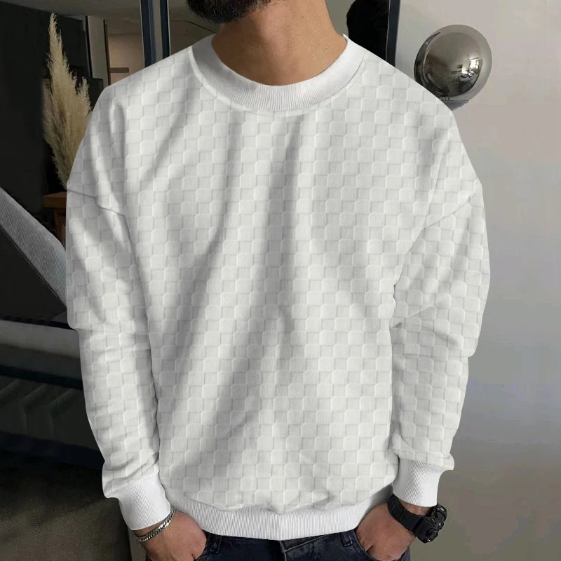 Herren Strukturiertes Baumwoll-Sweatshirt mit Karo-Prägung und Rundhalsausschnitt Nord Taschen