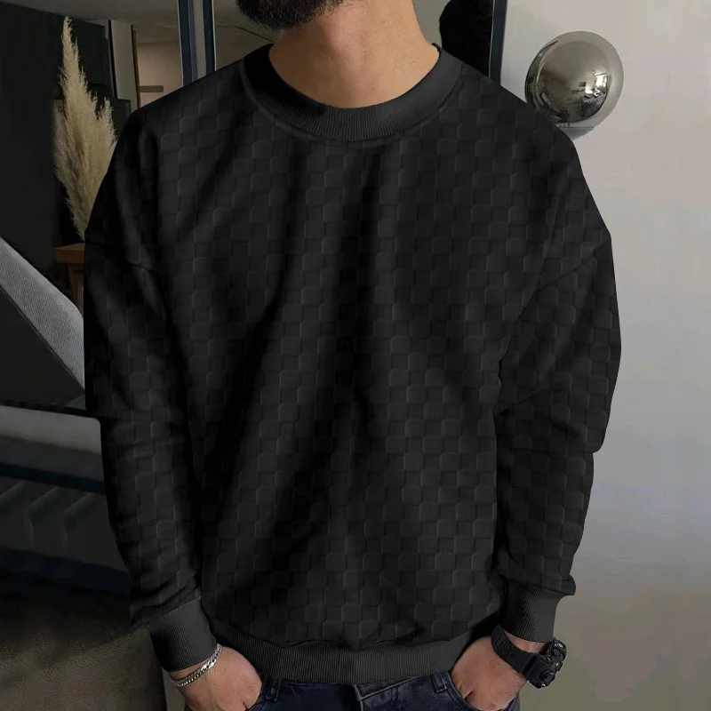 Herren Strukturiertes Baumwoll-Sweatshirt mit Karo-Prägung und Rundhalsausschnitt Nord Taschen