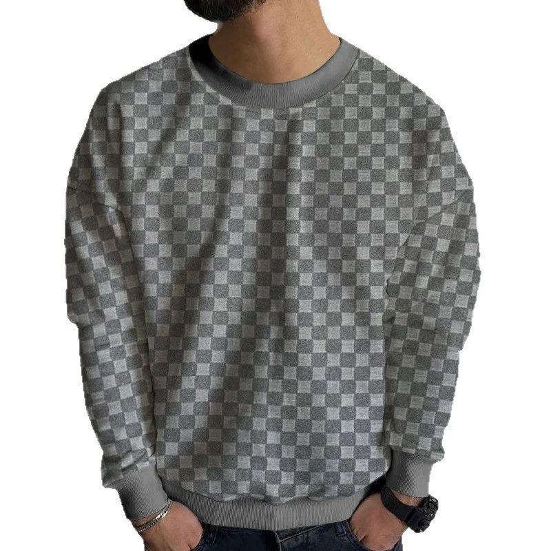 Herren Strukturiertes Baumwoll-Sweatshirt mit Karo-Prägung und Rundhalsausschnitt Nord Taschen