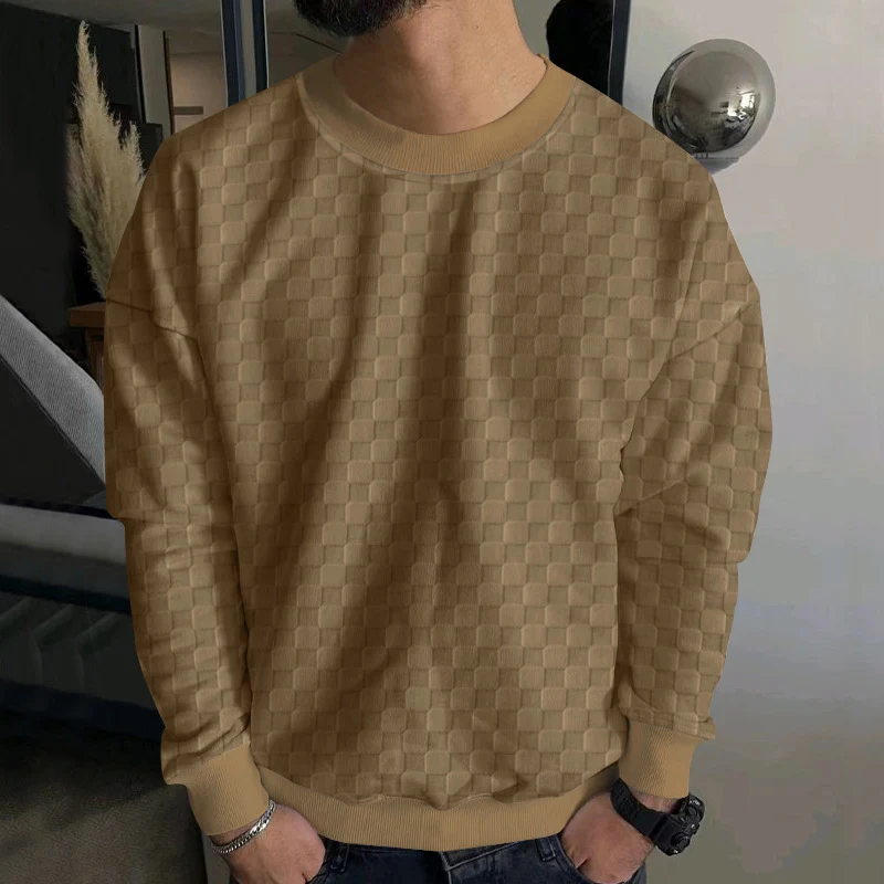 Herren Strukturiertes Baumwoll-Sweatshirt mit Karo-Prägung und Rundhalsausschnitt Nord Taschen