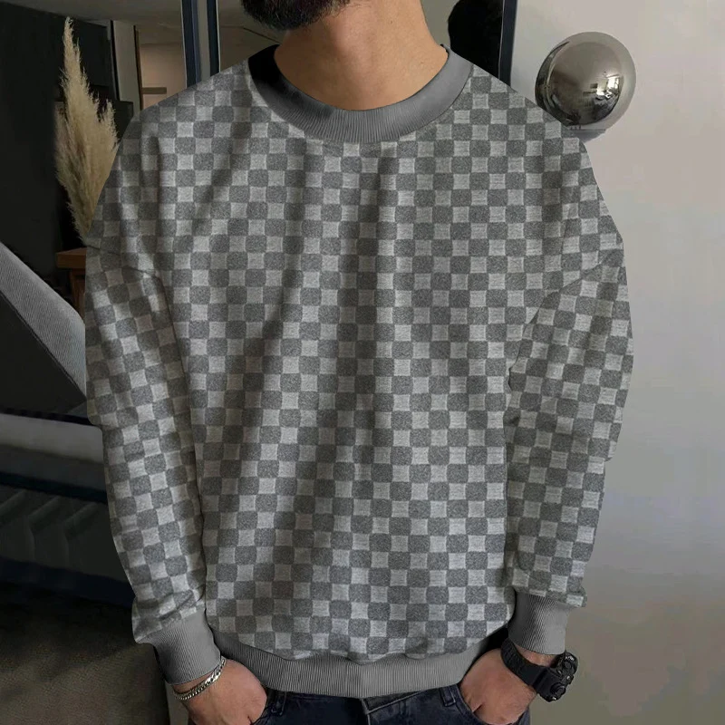 Herren Strukturiertes Baumwoll-Sweatshirt mit Karo-Prägung und Rundhalsausschnitt Nord Taschen