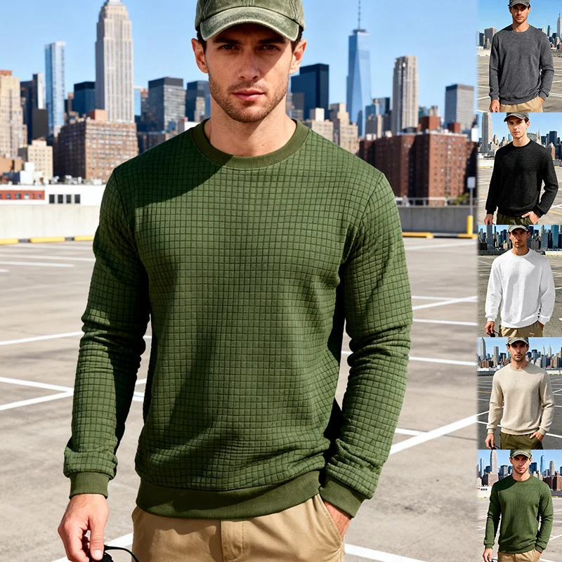 Herren Strukturierter Waffelstrick-Pullover aus Baumwollmix mit Rundhalsausschnitt Nord Taschen