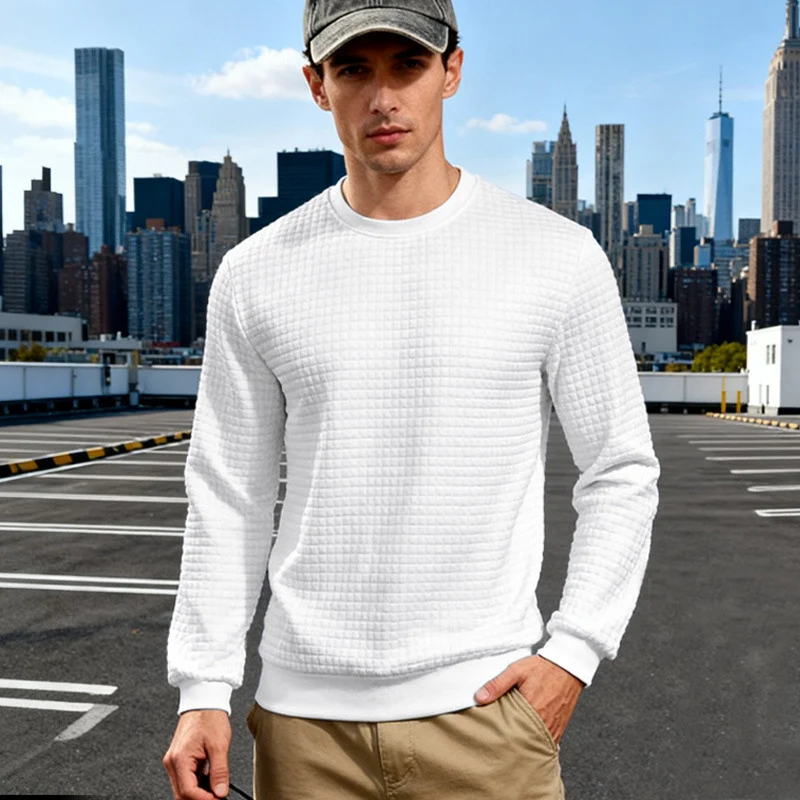 Herren Strukturierter Waffelstrick-Pullover aus Baumwollmix mit Rundhalsausschnitt Nord Taschen