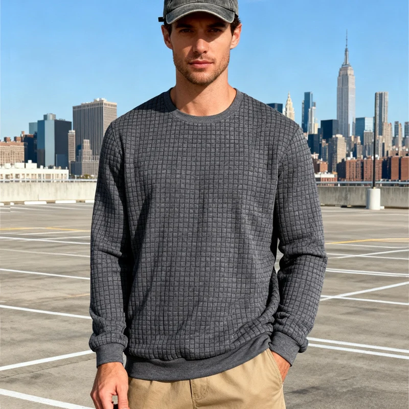 Herren Strukturierter Waffelstrick-Pullover aus Baumwollmix mit Rundhalsausschnitt Nord Taschen