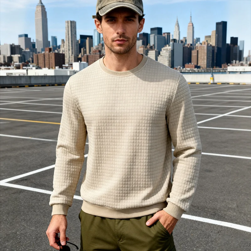Herren Strukturierter Waffelstrick-Pullover aus Baumwollmix mit Rundhalsausschnitt Nord Taschen