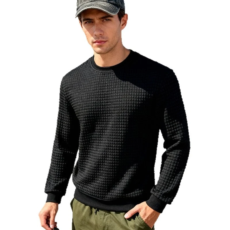 Herren Strukturierter Waffelstrick-Pullover aus Baumwollmix mit Rundhalsausschnitt Nord Taschen