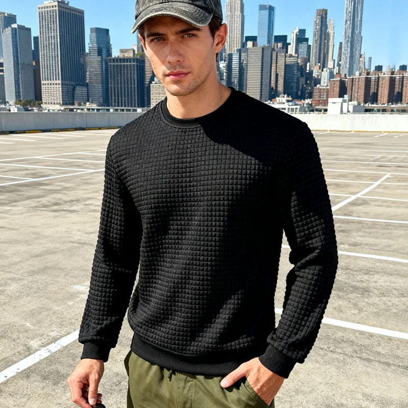 Herren Strukturierter Waffelstrick-Pullover aus Baumwollmix mit Rundhalsausschnitt Nord Taschen