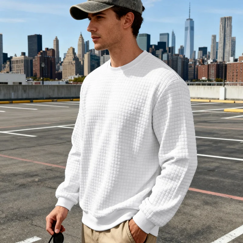 Herren Strukturierter Waffelstrick-Pullover aus Baumwollmix mit Rundhalsausschnitt Nord Taschen