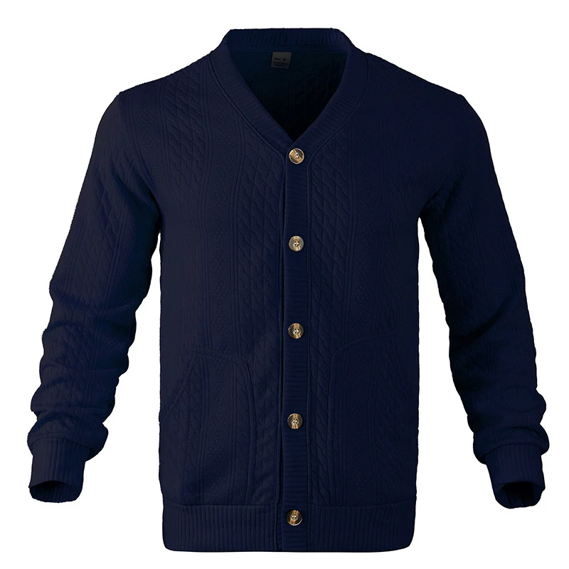 Herren Strukturierter Strickcardigan mit Zopf- und Waffelmuster, Knopfleiste und aufgesetzten Taschen Nord Taschen