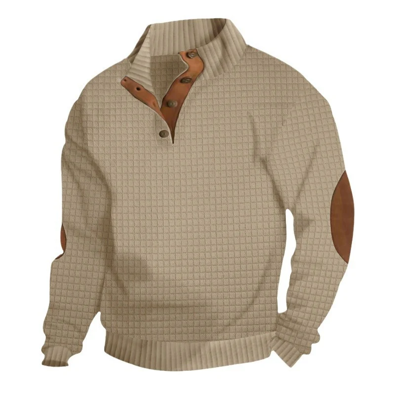 Herren Strukturierter Pullover mit Halbknopf-Leiste und Ellbogenpatches Nord Taschen