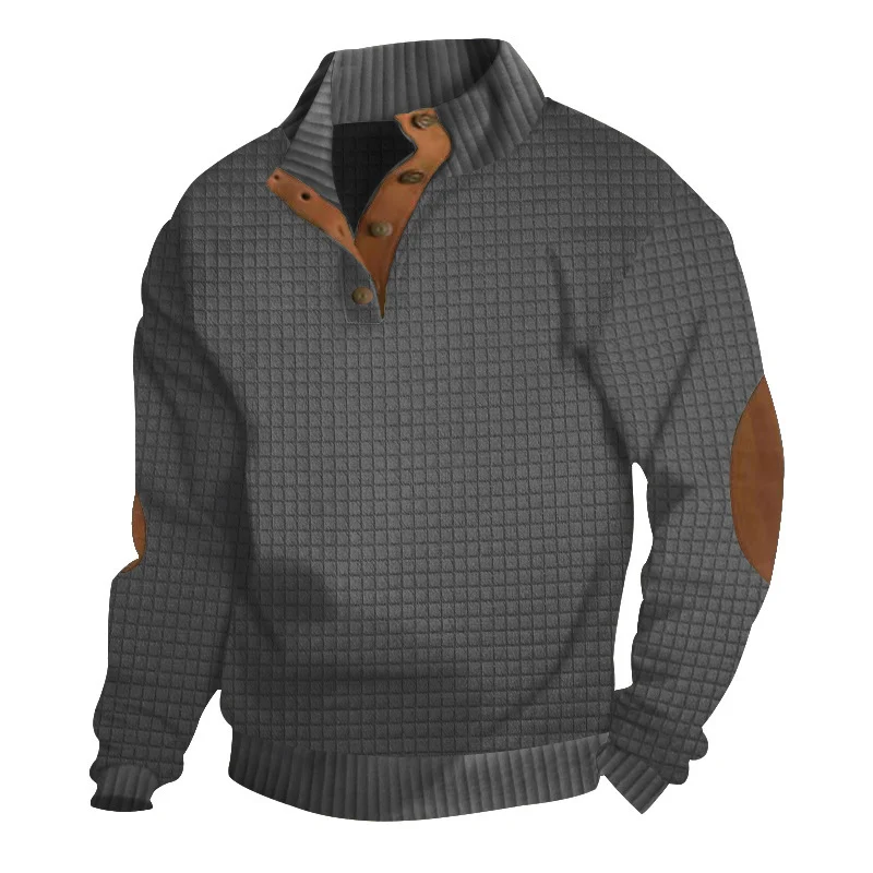 Herren Strukturierter Pullover mit Halbknopf-Leiste und Ellbogenpatches Nord Taschen
