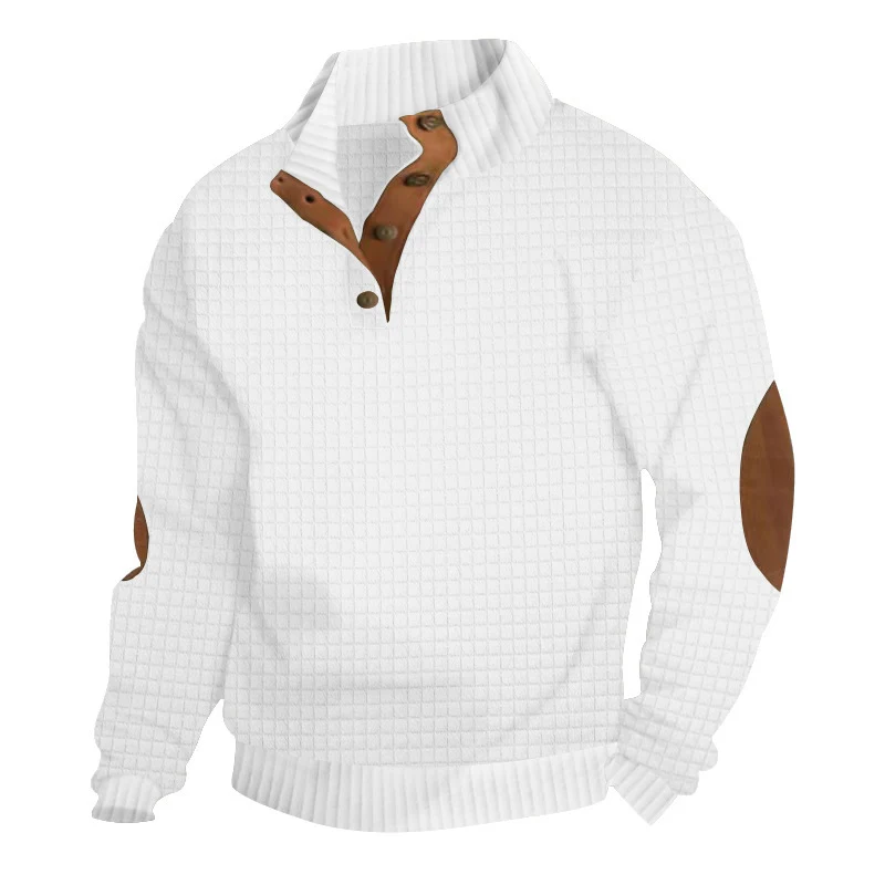 Herren Strukturierter Pullover mit Halbknopf-Leiste und Ellbogenpatches Nord Taschen