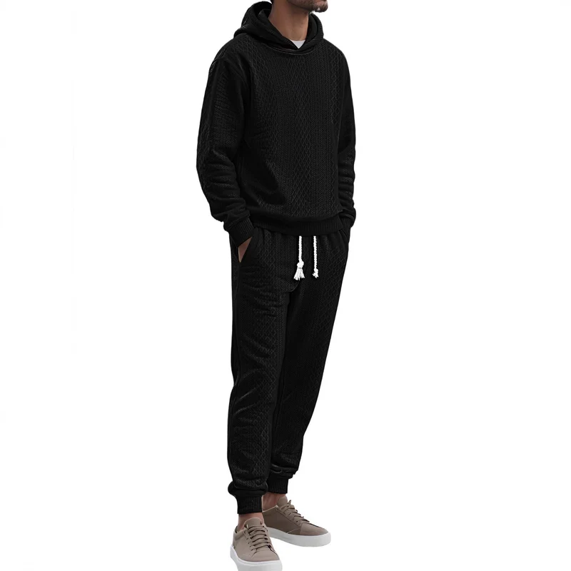 Herren Strukturierter Lounge-Set mit Kapuzenpullover und Jogginghose Nord Taschen