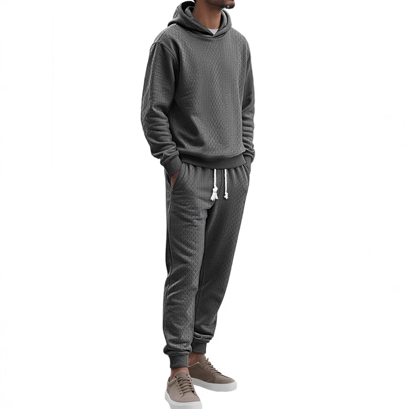 Herren Strukturierter Lounge-Set mit Kapuzenpullover und Jogginghose Nord Taschen