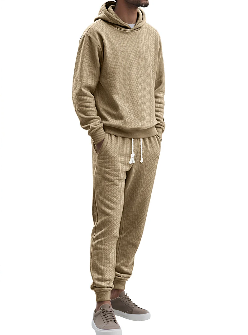 Herren Strukturierter Lounge-Set mit Kapuzenpullover und Jogginghose Nord Taschen
