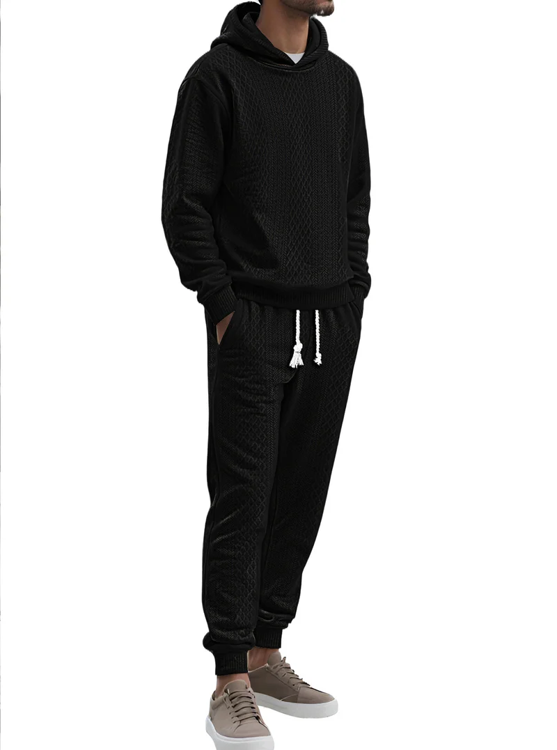 Herren Strukturierter Lounge-Set mit Kapuzenpullover und Jogginghose Nord Taschen