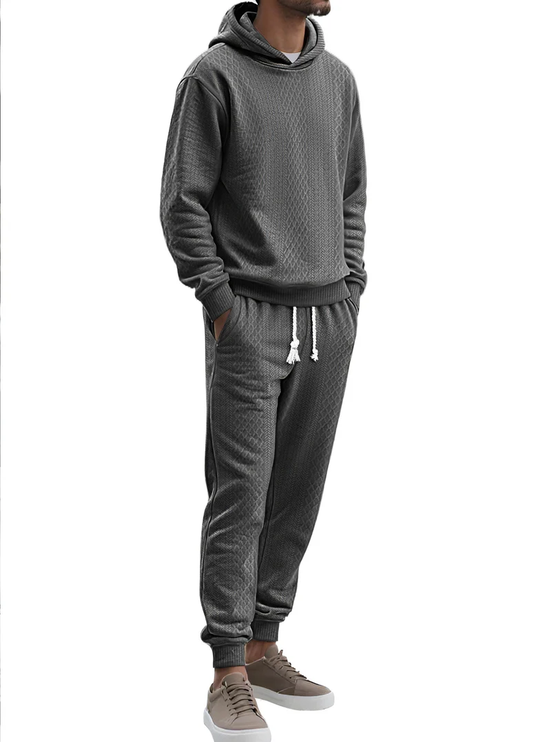Herren Strukturierter Lounge-Set mit Kapuzenpullover und Jogginghose Nord Taschen
