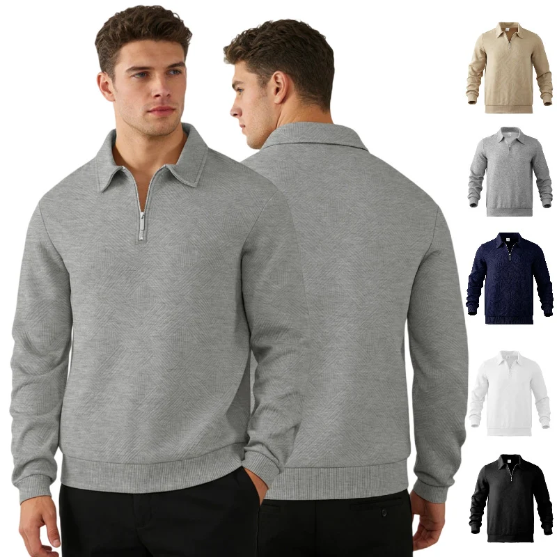 Herren Strukturierter Halbzip-Pullover mit Kragen und Rippbündchen Nord Taschen