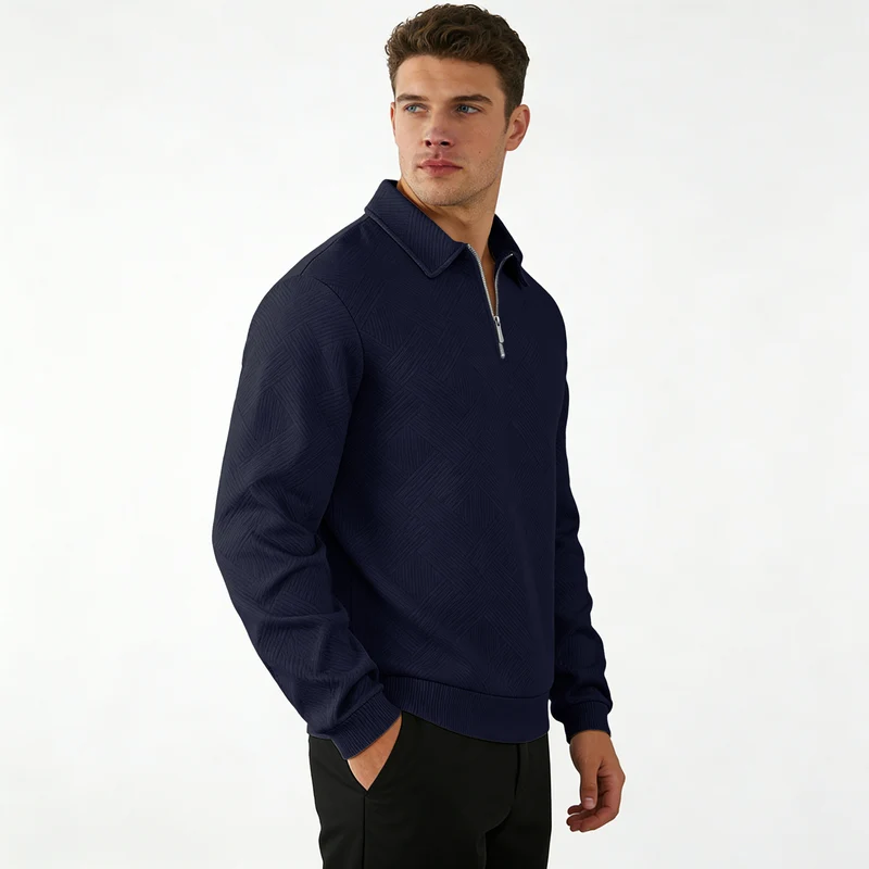 Herren Strukturierter Halbzip-Pullover mit Kragen und Rippbündchen Nord Taschen