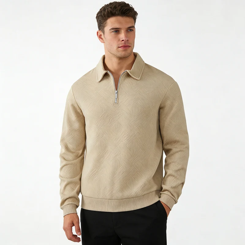 Herren Strukturierter Halbzip-Pullover mit Kragen und Rippbündchen Nord Taschen
