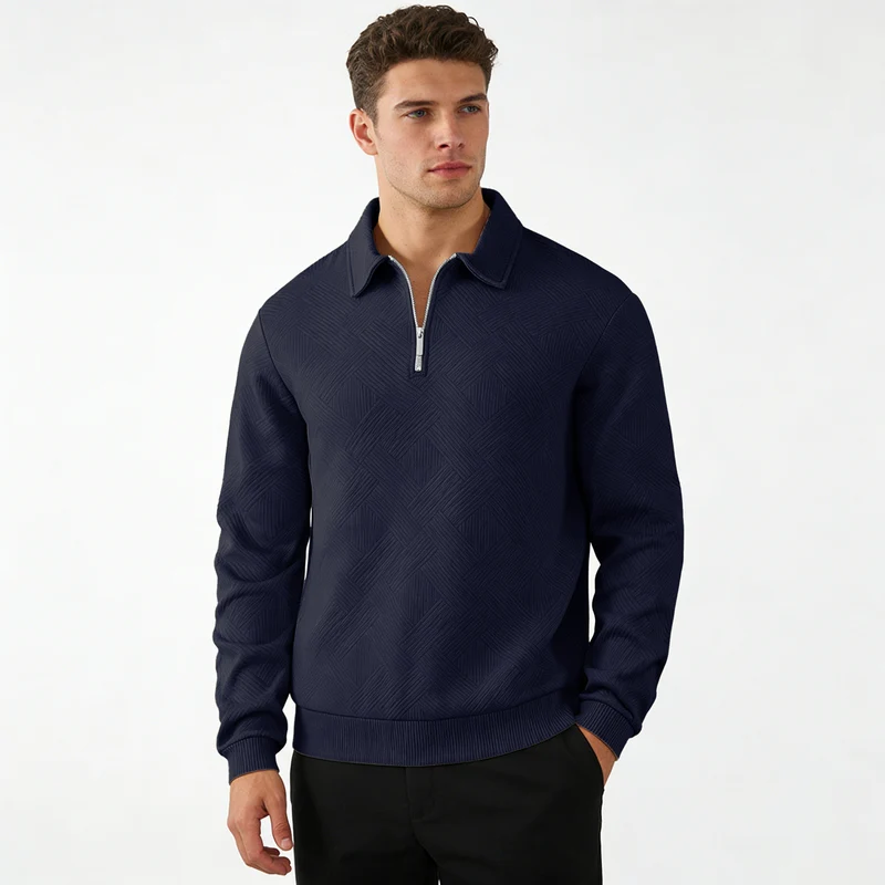Herren Strukturierter Halbzip-Pullover mit Kragen und Rippbündchen Nord Taschen