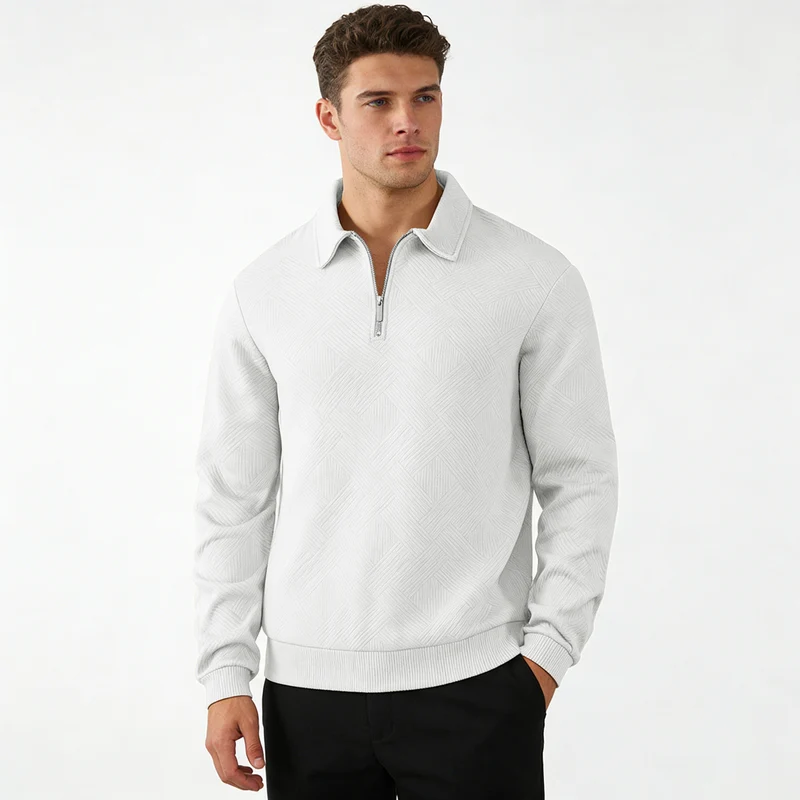 Herren Strukturierter Halbzip-Pullover mit Kragen und Rippbündchen Nord Taschen