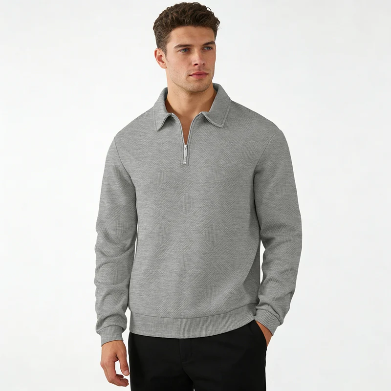 Herren Strukturierter Halbzip-Pullover mit Kragen und Rippbündchen Nord Taschen
