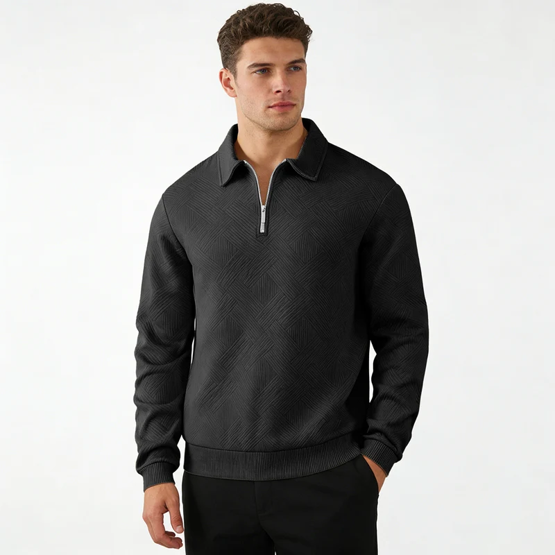 Herren Strukturierter Halbzip-Pullover mit Kragen und Rippbündchen Nord Taschen