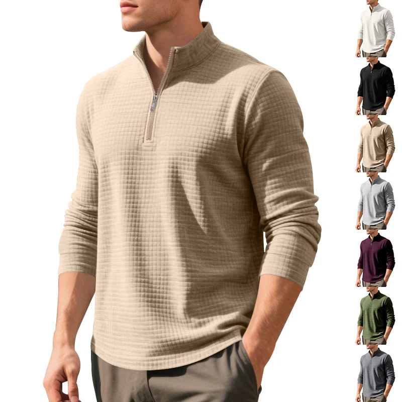 Herren Stepp-Quarter-Zip-Pullover mit Karomuster und Stehkragen Nord Taschen