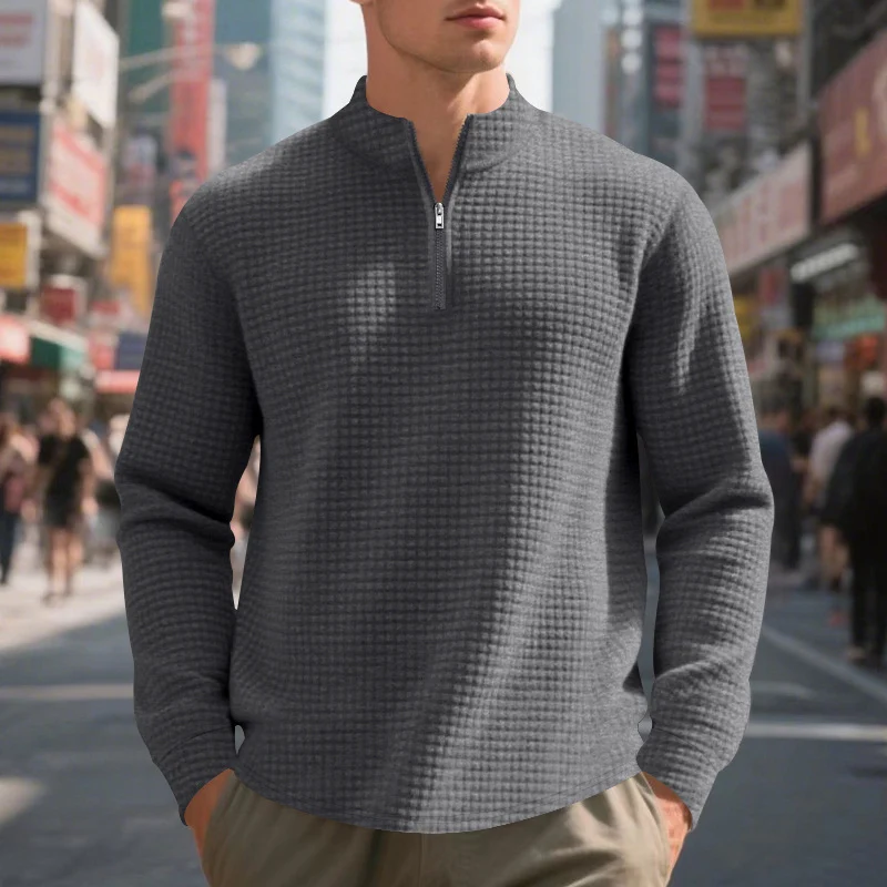 Herren Stepp-Quarter-Zip-Pullover mit Karomuster und Stehkragen Nord Taschen