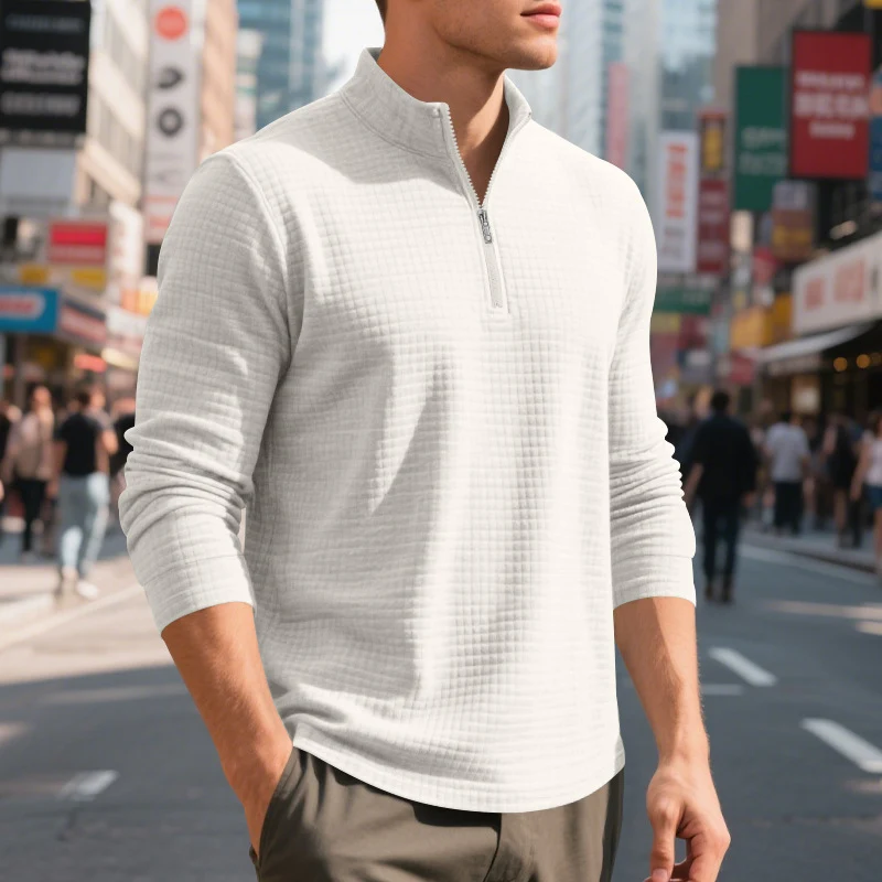 Herren Stepp-Quarter-Zip-Pullover mit Karomuster und Stehkragen Nord Taschen