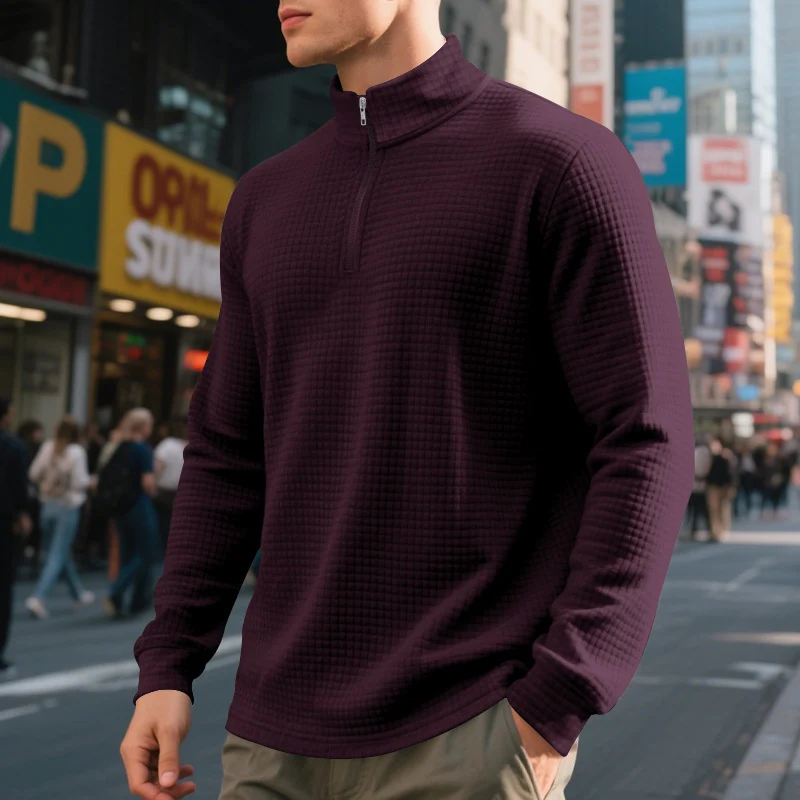Herren Stepp-Quarter-Zip-Pullover mit Karomuster und Stehkragen Nord Taschen