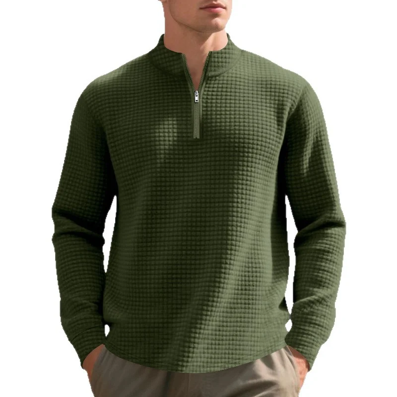 Herren Stepp-Quarter-Zip-Pullover mit Karomuster und Stehkragen Nord Taschen