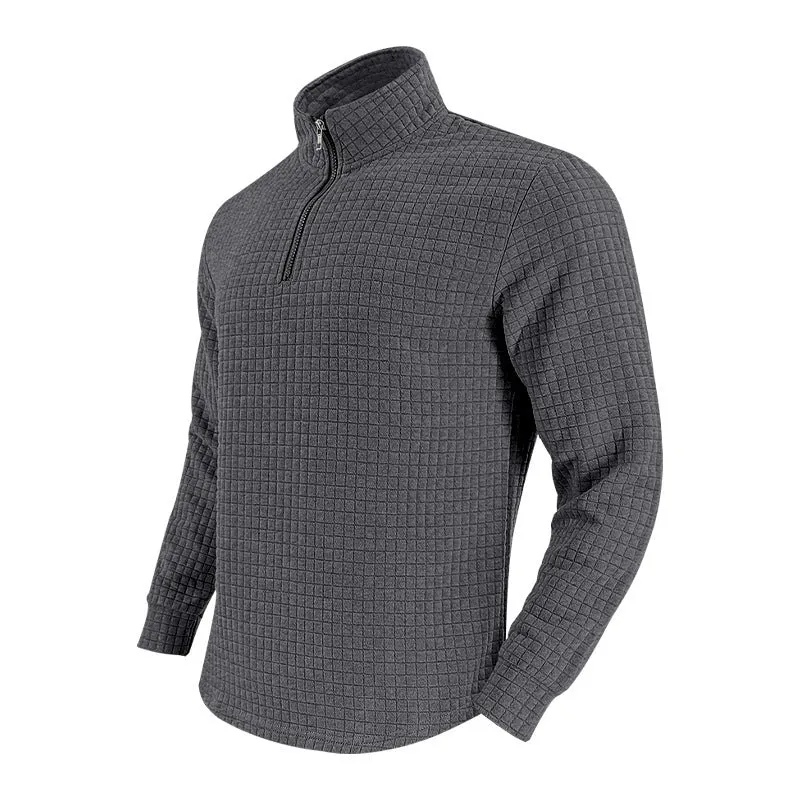 Herren Stepp-Quarter-Zip-Pullover mit Karomuster und Stehkragen Nord Taschen
